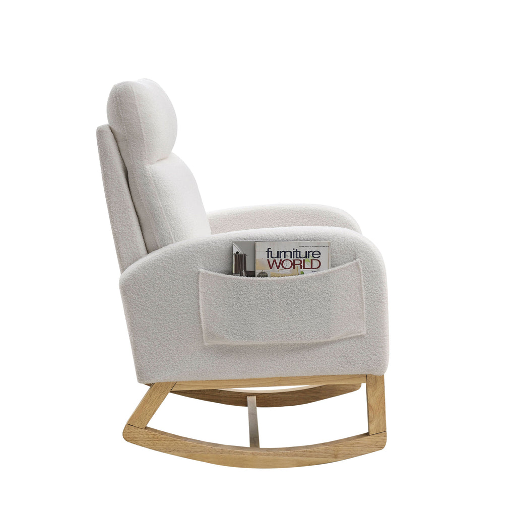 [Video] Welike 27.6'W Modern Accent High Backrest Living Room Lounge Arm Rocking Chair, Two Side Pocket ,Teddy White (Ivory)