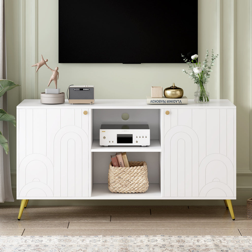 U-Can Modern TV Stand for TVs up to 55 Inches, Entertainment Center Media Console,Adjustable Shelf, Metal Legs, Handles and Anti-tip Device for Living room