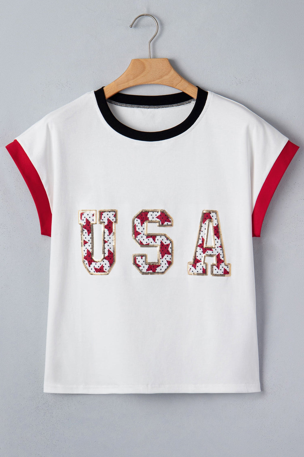 Sequin Star USA Patch Colorblock Trim T-Shirt