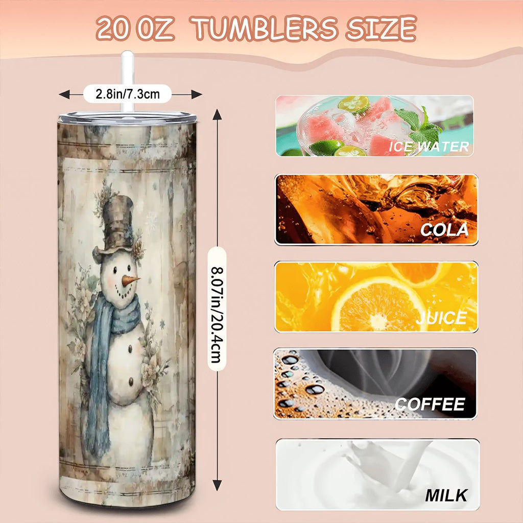 Watercolor Snowman 20oz Straight Stainless Steel Tumbler with Straw (Made in USA)