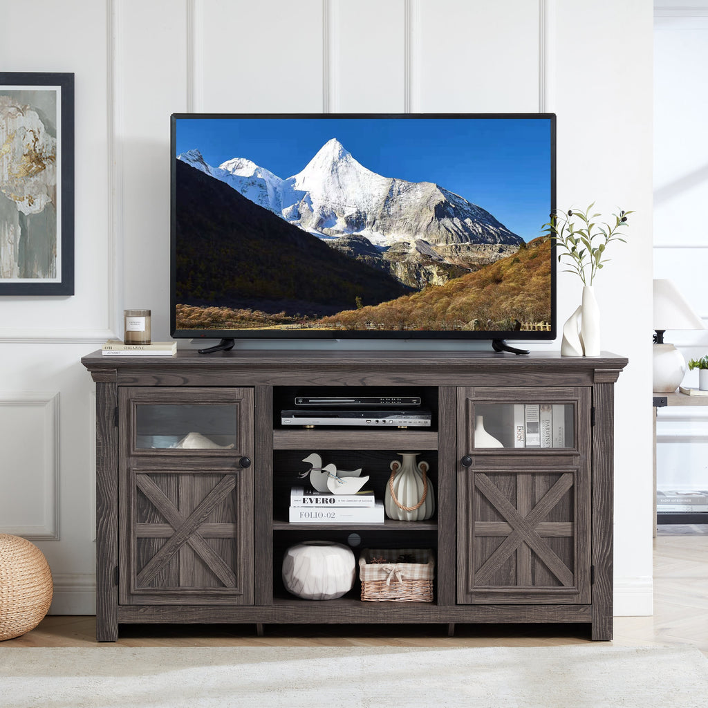 2 Doors Cabinet Farmhouse  Cabinet, Farmhouse TV Stand Barn Design,Modern Farmhouse TV Media Stand, Large Barn Inspired Home Entertainment Console,GREY, 60.23'W*15.35'D*31.7'H
