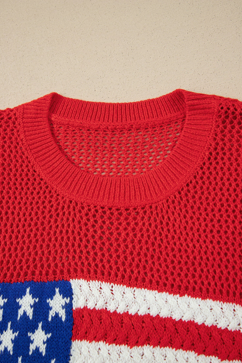 USA Flag Crochet Short Sleeve Sweater Top