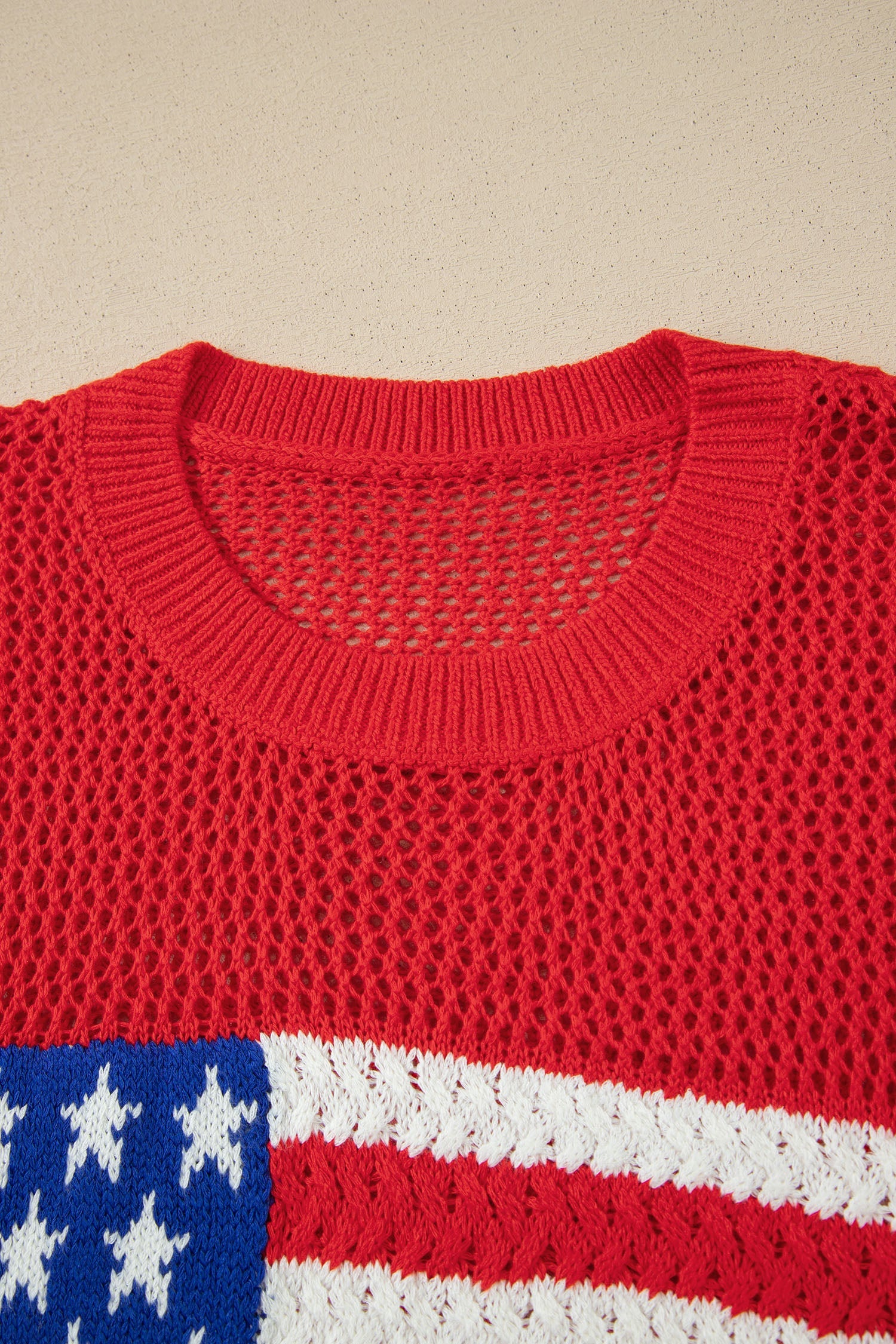 USA Flag Crochet Short Sleeve Sweater Top