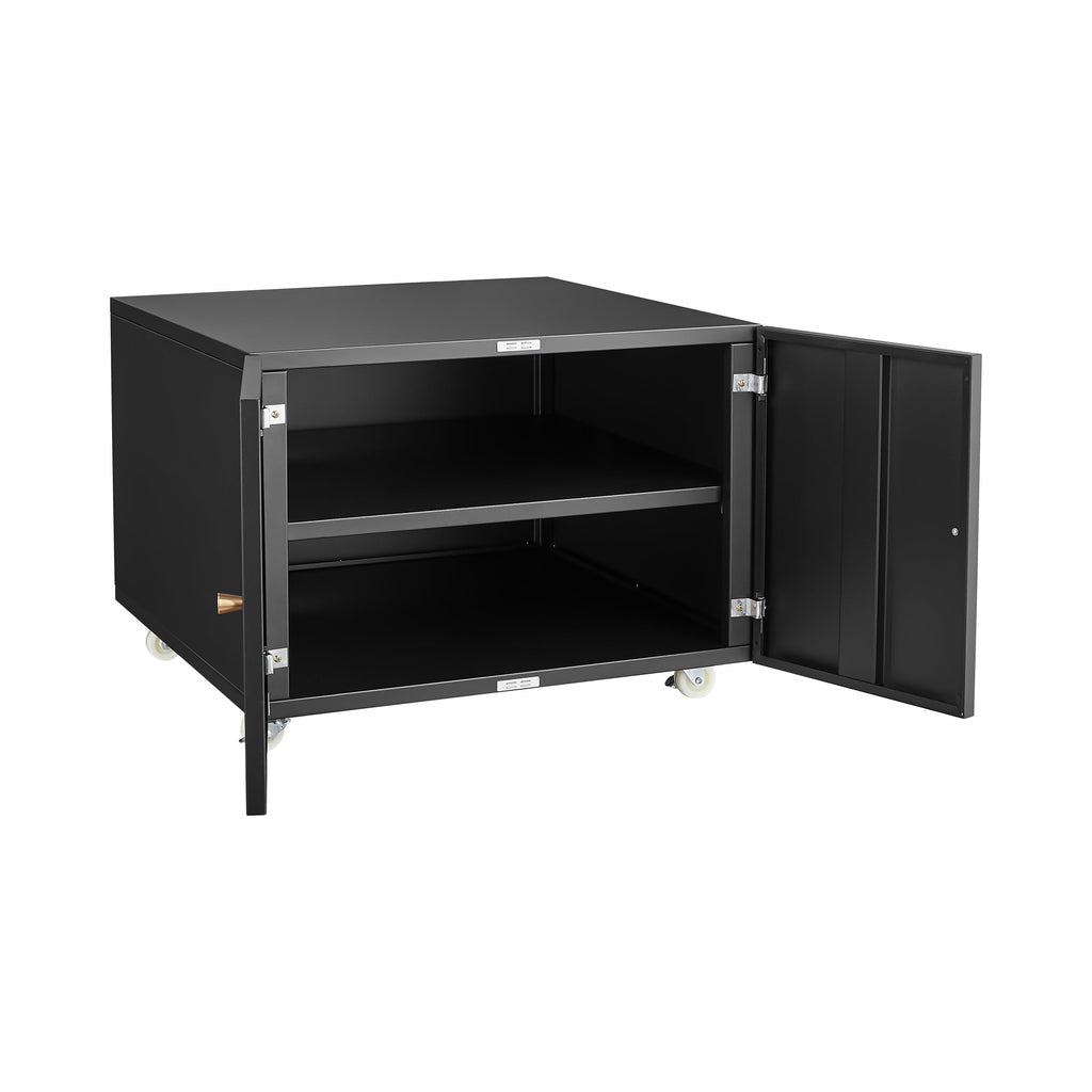 Modern Office Copier Cabinet Black 2-Door Steel Mobile Pedestal File Printer Stand