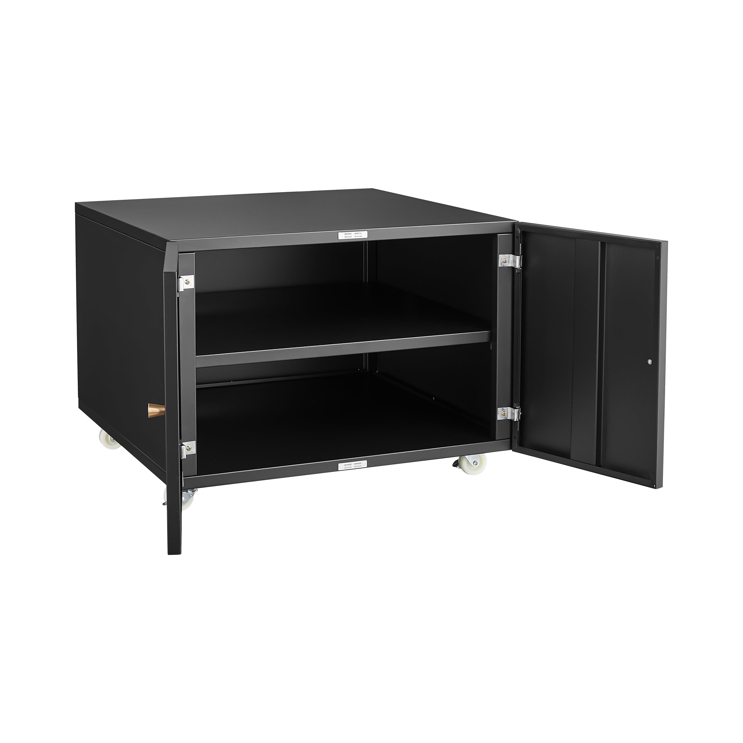 Modern Office Copier Cabinet Black 2-Door Steel Mobile Pedestal File Printer Stand