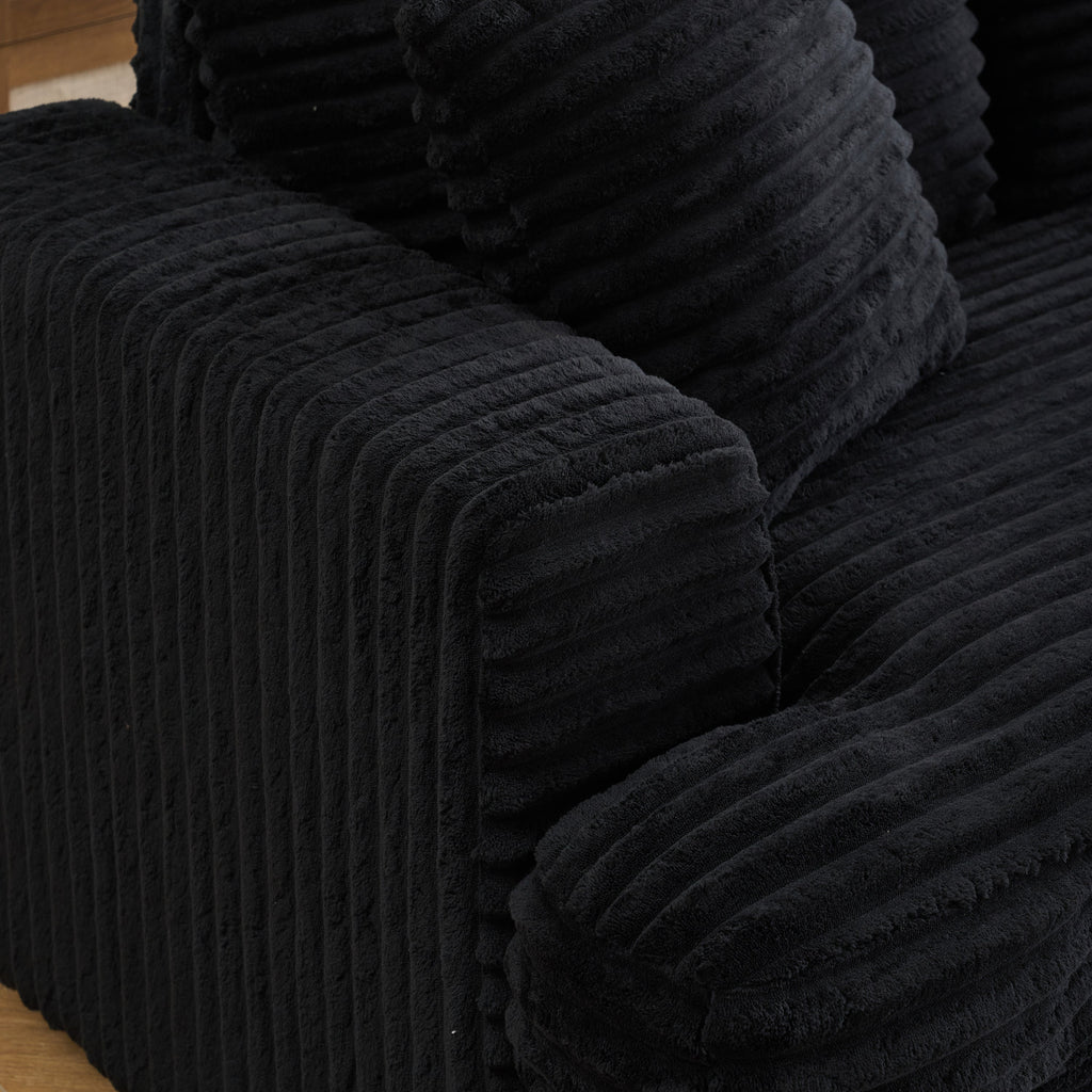 79.3 'long, corduroy sofa with 4 matching pillows, stylish design spacious and comfortable 3-seater sofa suitable for modern living room, black