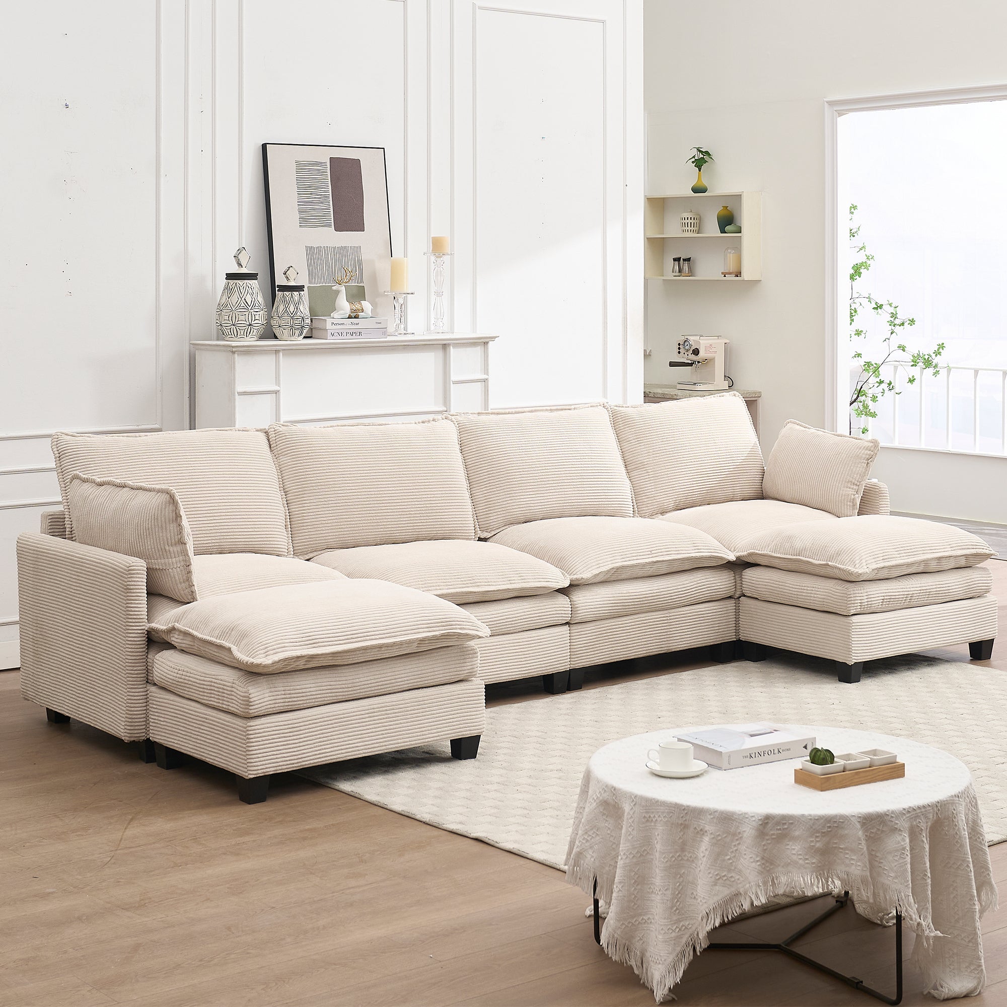 [VIDEO provided][New]Oversized Modular Sofa ,  Velvet Large U-Shaped Couch Comfy Upholstered 4-Seat Sofa with 2 Ottoman,2 Lumbar Pillow, Deep Seat Couch for Living Room