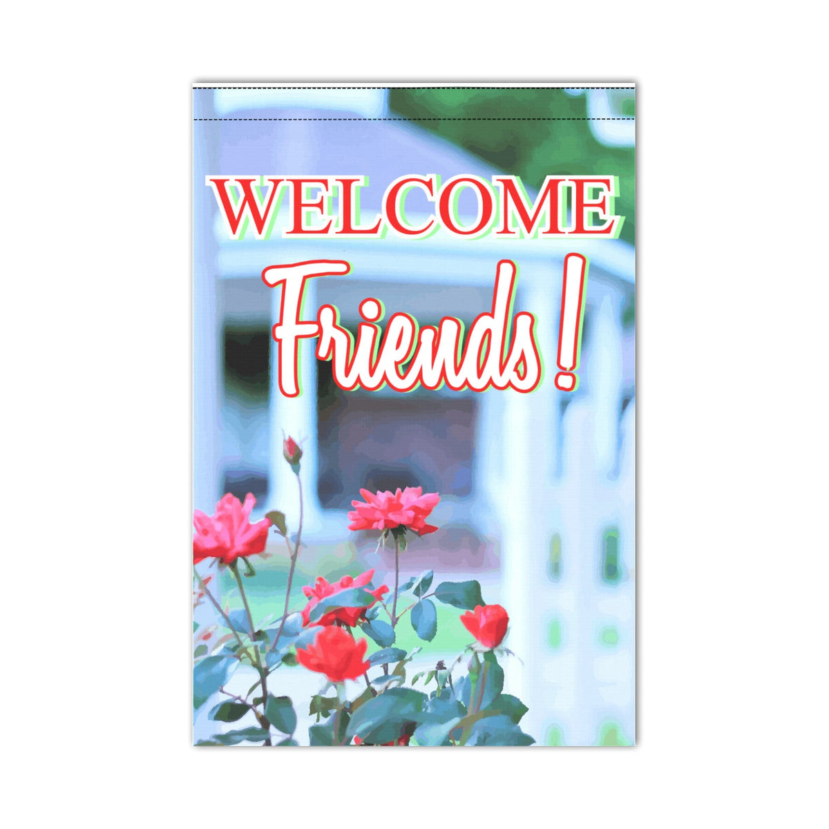 Welcome Friends Gazebo with Red Flowers Garden Flag - 12 x 18 inch (Made in USA)