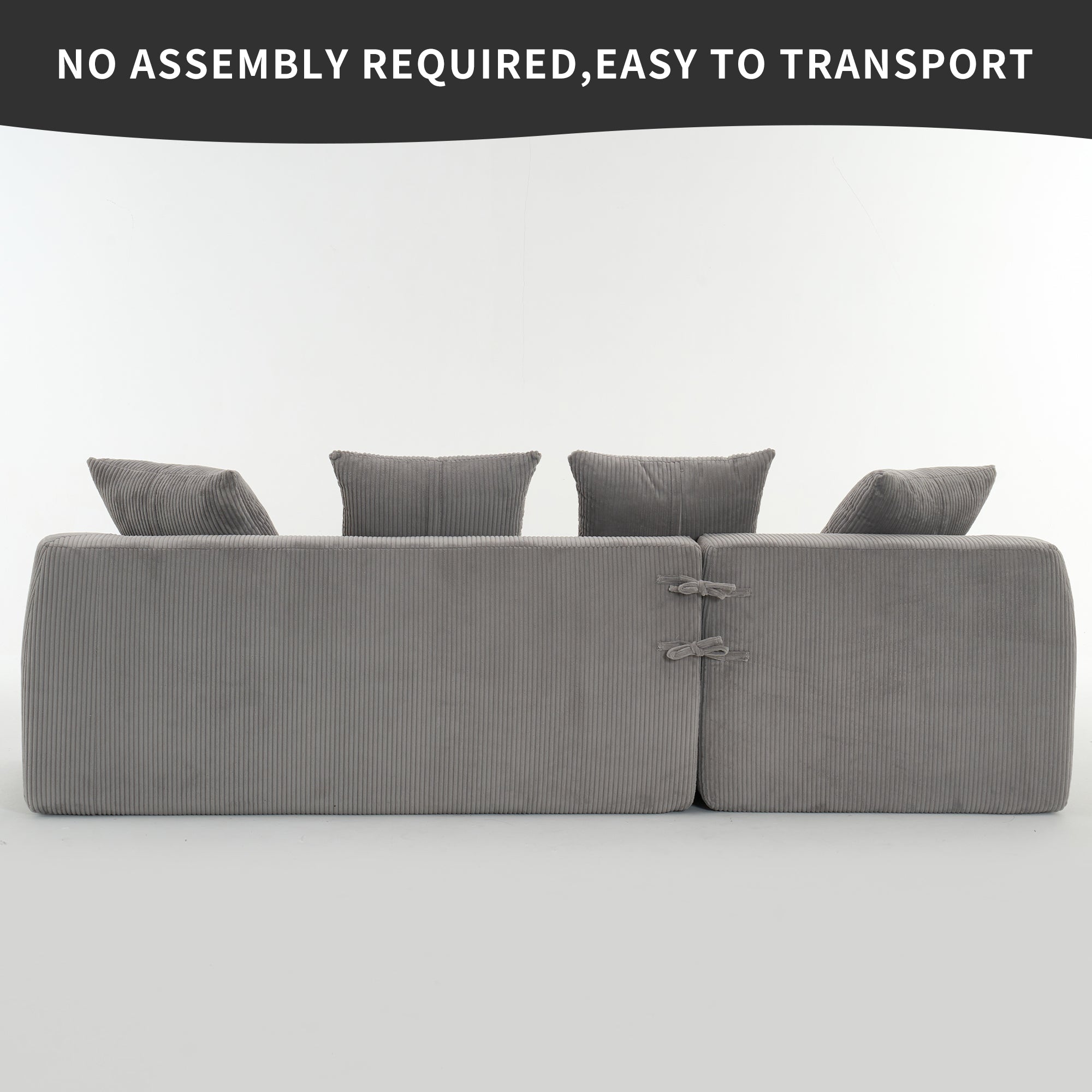 LY-023 LIGHT GREY COMPRESSION SOFA: Combining chaise longue with 3-seater, Corduroy Fabric, full sponge compression sofa,combined sofa with 4 pillows for living/ Home Furniture/ Apartment
