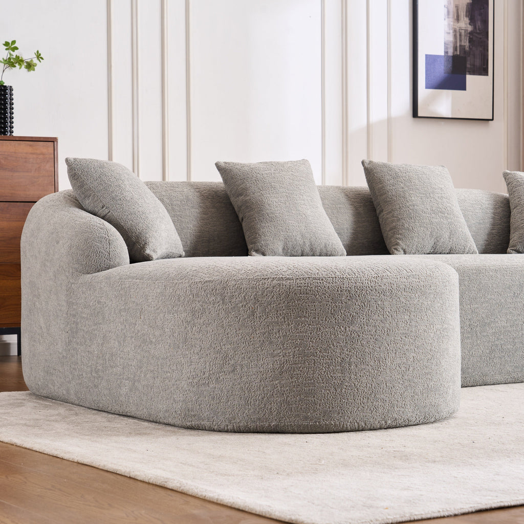 Boneless L-Shape Sectional Sofa with Curved Chaise,Grey Modular Chenille Compression Couch,30D High-Density Foam,Minimalist Modular Couches Sleeper for Living Room Bedroom Apartment Lounge.
