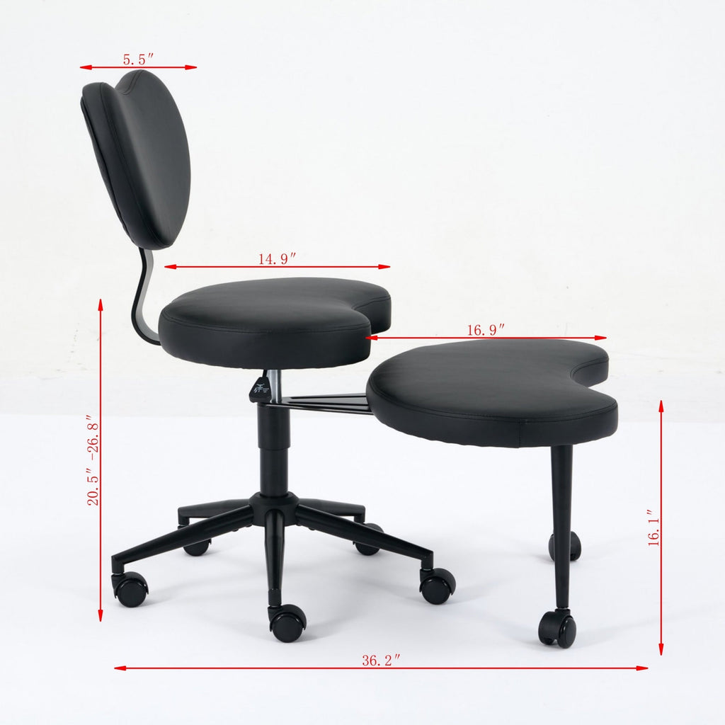 Meditation Chair Plus, Cross Legged Chair with Wheels, ADHD Chair, Criss Cross Desk Chair with Lumbar Support and Adjustable Stool, Flexible Design for Fidgety Sitters, Black PU