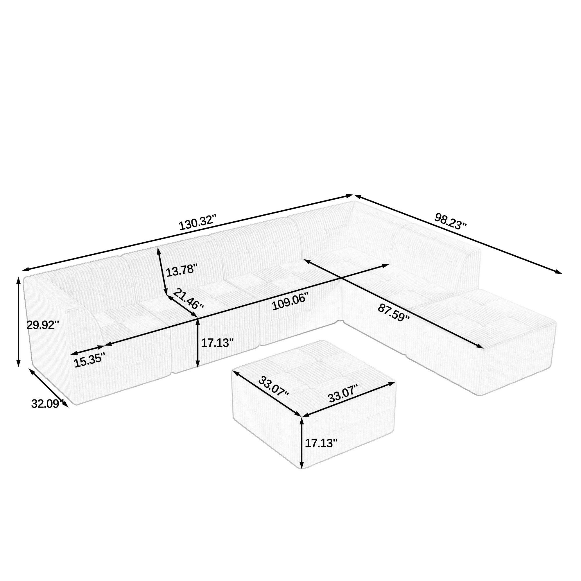 L shape Modular Sectional Sofa,DIY Compressed Sectional Sofa Modern Minimalist Style Corduroy Couch, Sleeper Sofa for Living Room, Bedroom, Comfy Compressed Sofa Couch Space-Efficient Design-GREY