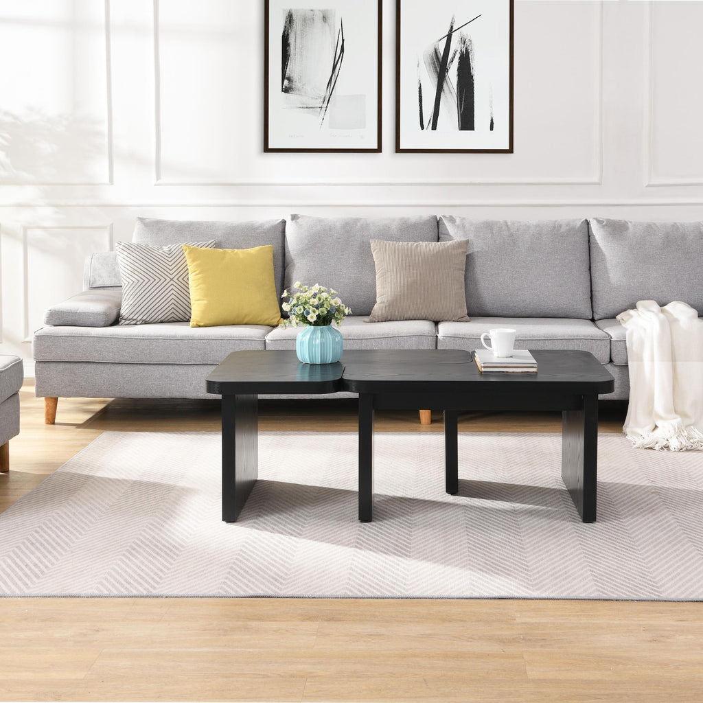 47.24*23.62 inch and 35.43*31.49 inch Rectangle Wood Detachable Coffee Table, Single L Shape Farmhouse Coffee Table for Dining Room, Garden, black