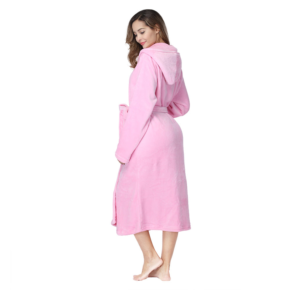 Women's Plus Size Pink Long Flannel Bathrobe