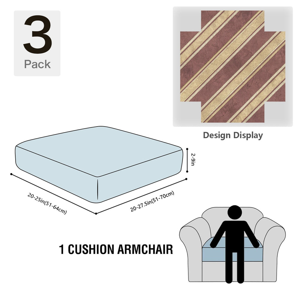 Christmas Red and Gold Stripes Sofa Cushion Slip Cover - Pack of 3