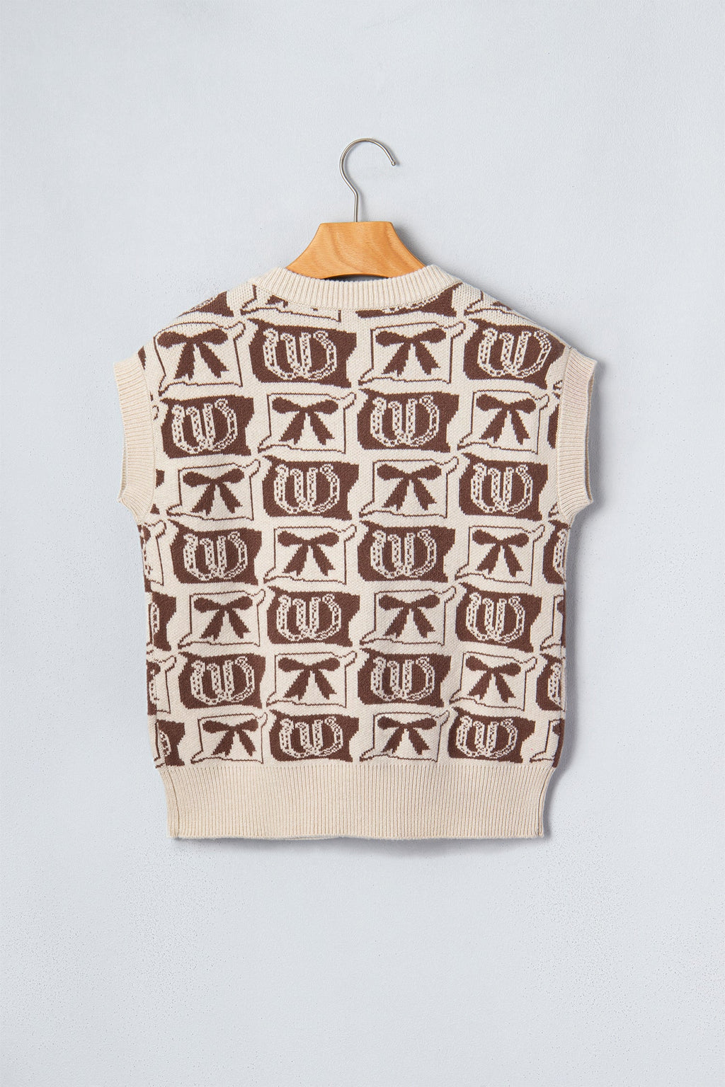 Western Horseshoe Bow Pattern Button Front Sleeveless Knit Top