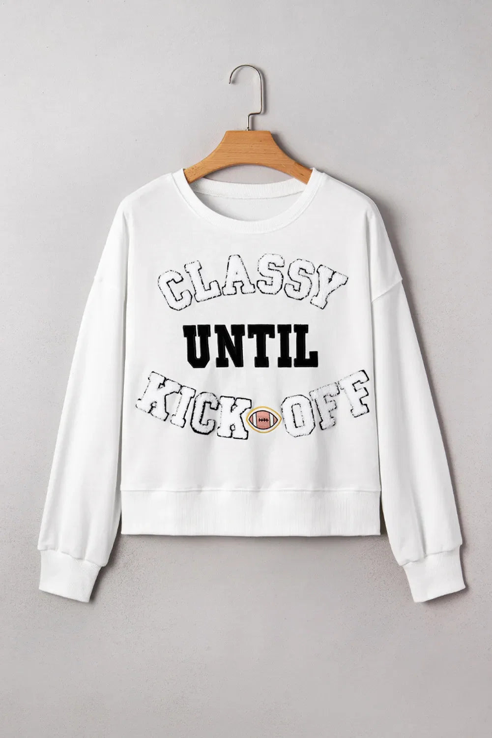 CLASSY UNTIL KICKOFF Letter Patch Loose Sweatshirt