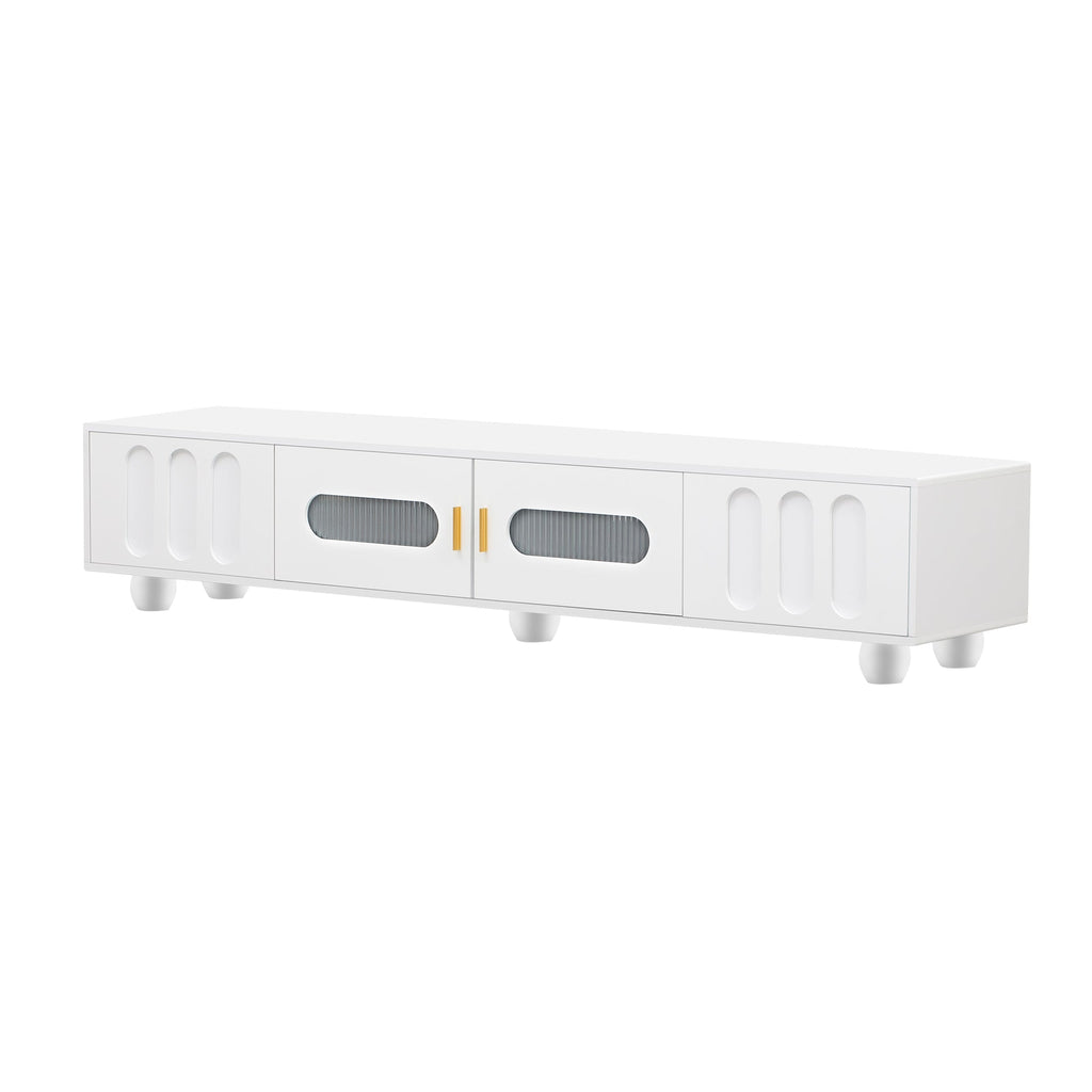 U-Can Modern TV Stand for TVs up to 80 Inches, Entertainment Center with Glass Door, TV Storage Cabinet with Solid Wood Legs and Metal Handles for Living room(OLD SKU:WF323694AAK )