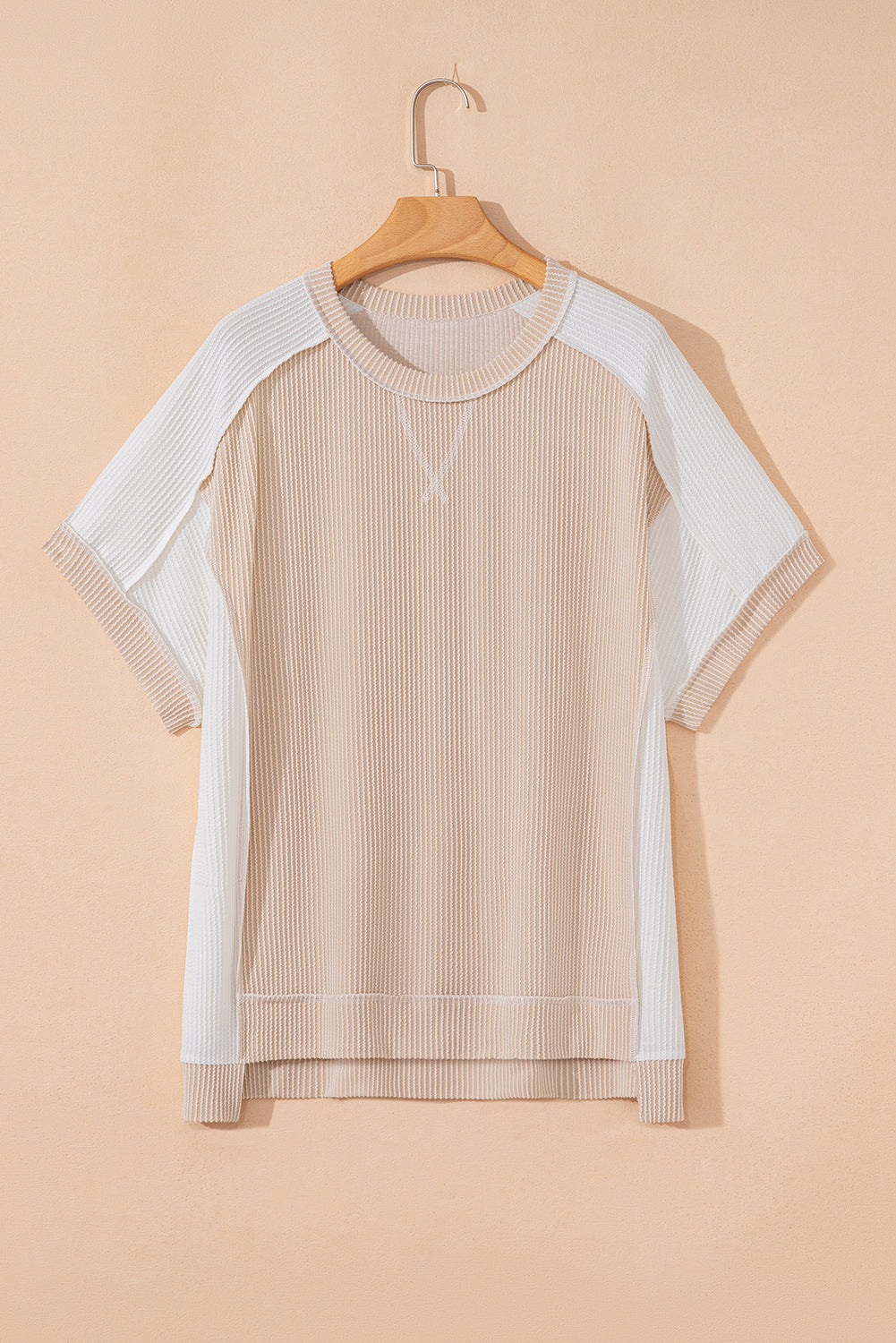 Plus Size Colorblock Corded Knit Crewneck Top