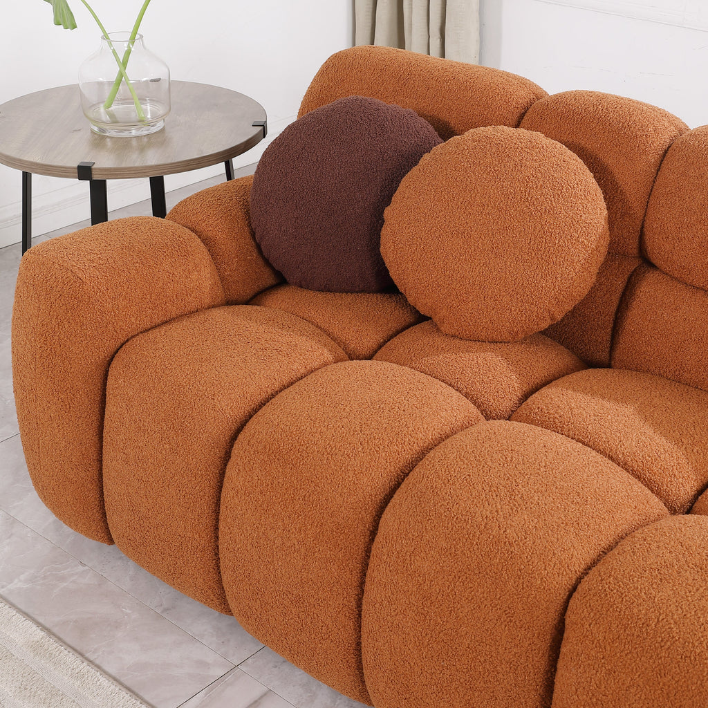 87.4 length ,35.83' deepth ,human body structure for USA people,  marshmallow sofa,boucle sofa ,3 seater, LIGHT BROWN   BOUCLE