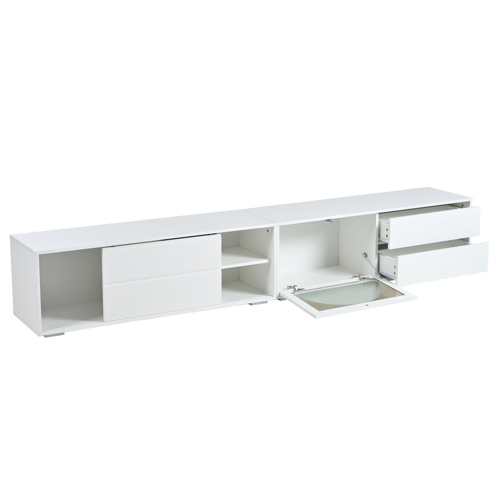 ON-TREND Modern TV Stand with Fluted Glass Door for TVs Up to 100', Media Console with Sliding Door & 2 Drawers, Free-Combination Entertainment Center with LED Light for Living Room, Bedroom, White