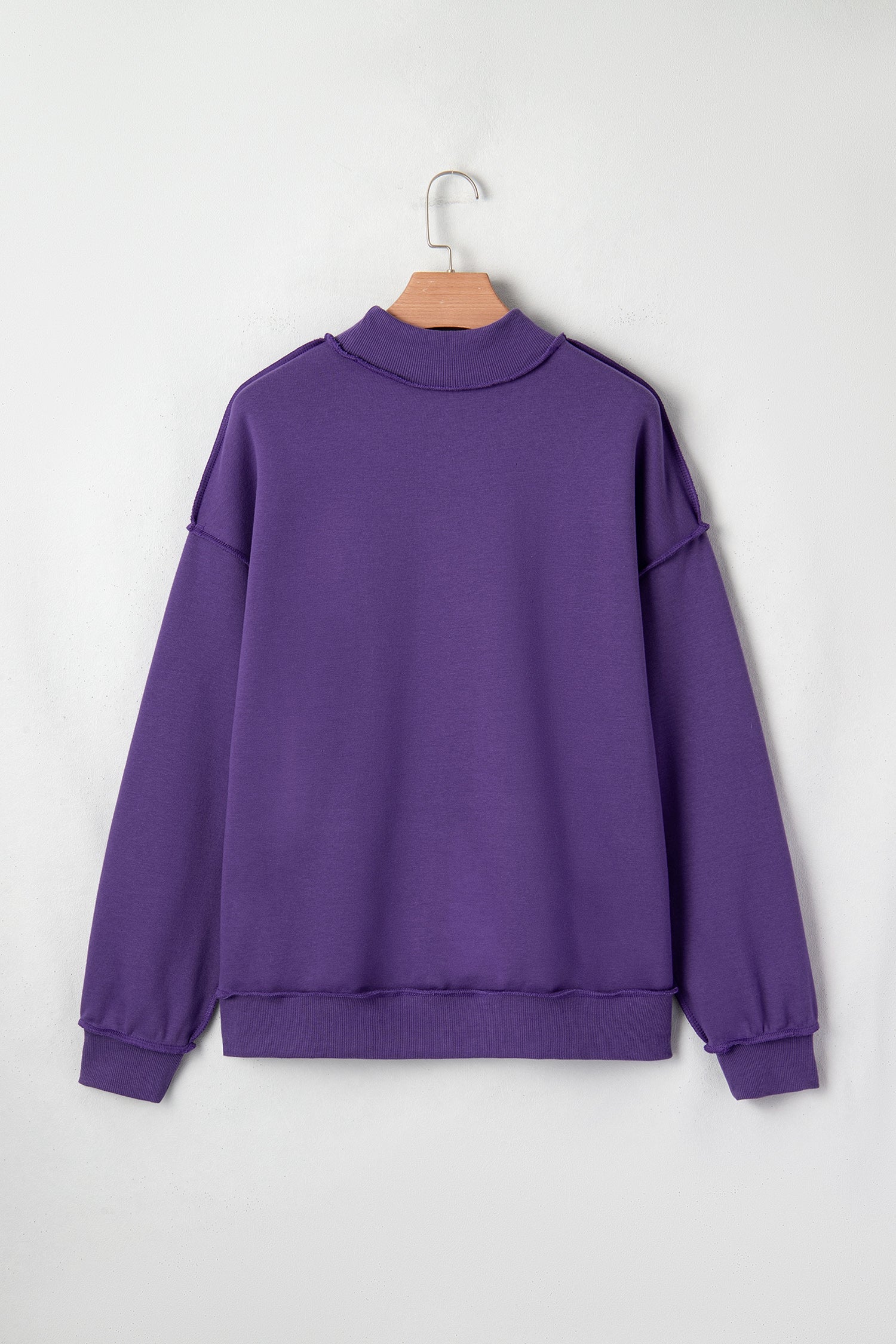Solid Mock Neck Drop Shoulder Oversize Sweatshirt