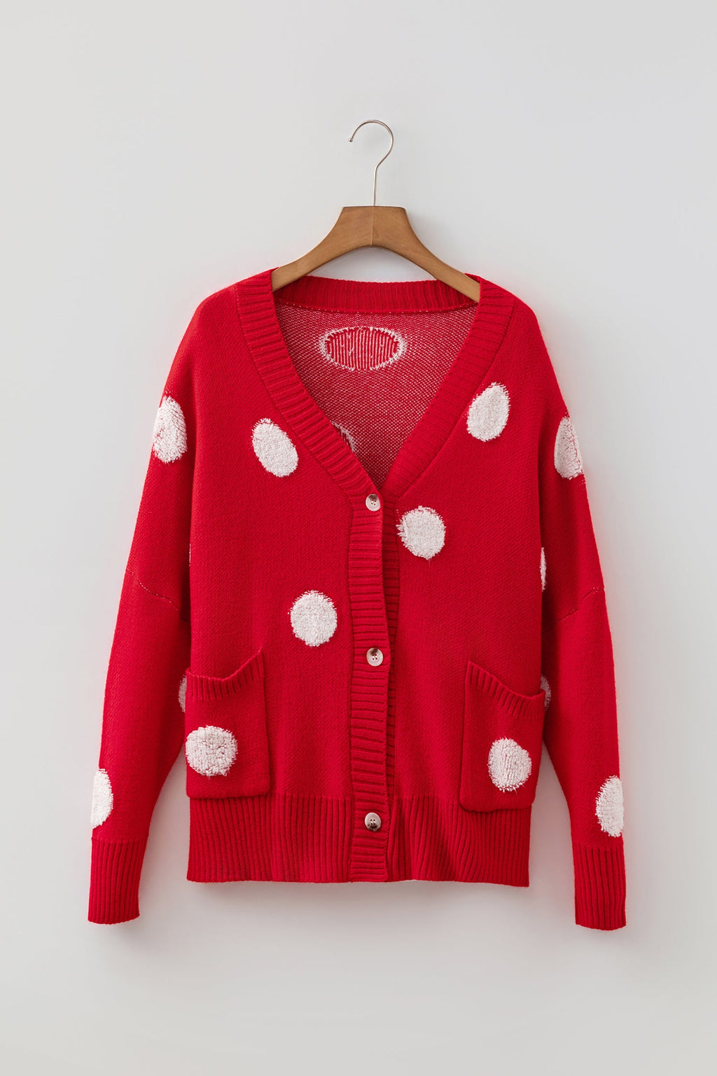 Polka Dot Button Front Oversized V-Neck Cardigan