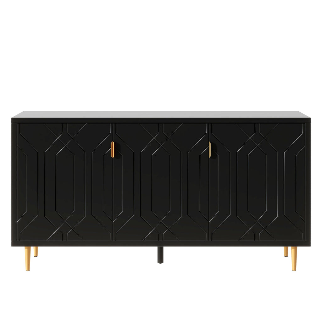 U-Can Modern TV Stand with 3 Doors and Adjustable Shelves for Living Room, Fits TVs Up to 70 Inches, Black