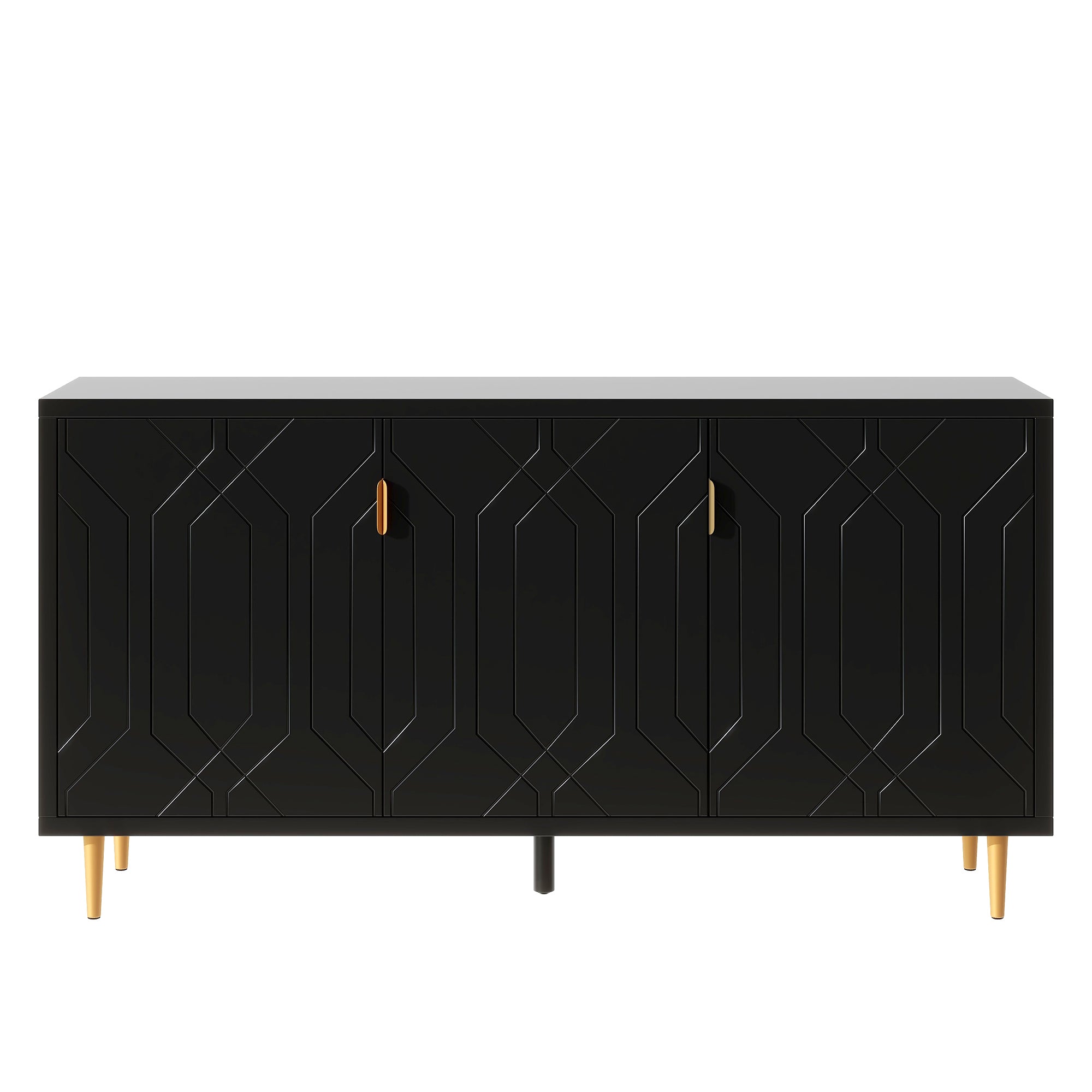 U-Can Modern TV Stand with 3 Doors and Adjustable Shelves for Living Room, Fits TVs Up to 70 Inches, Black