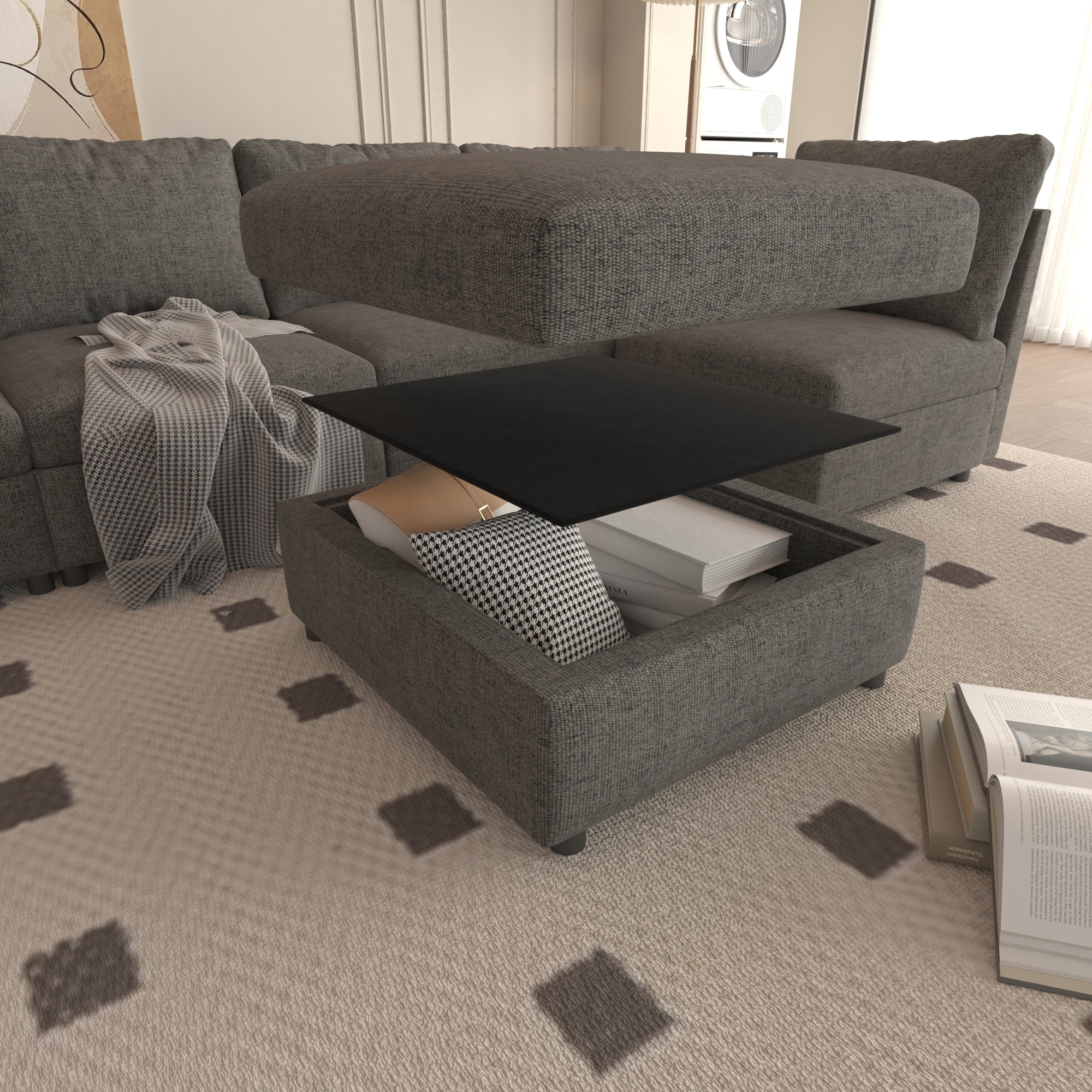 Modern Large Sectional Sofa, U-Shape Modular Sectional Couch with Storage Function,123' Sofa Bed with Ottoman,6 Seat Sectionals Chaise for Living Room,Chenille