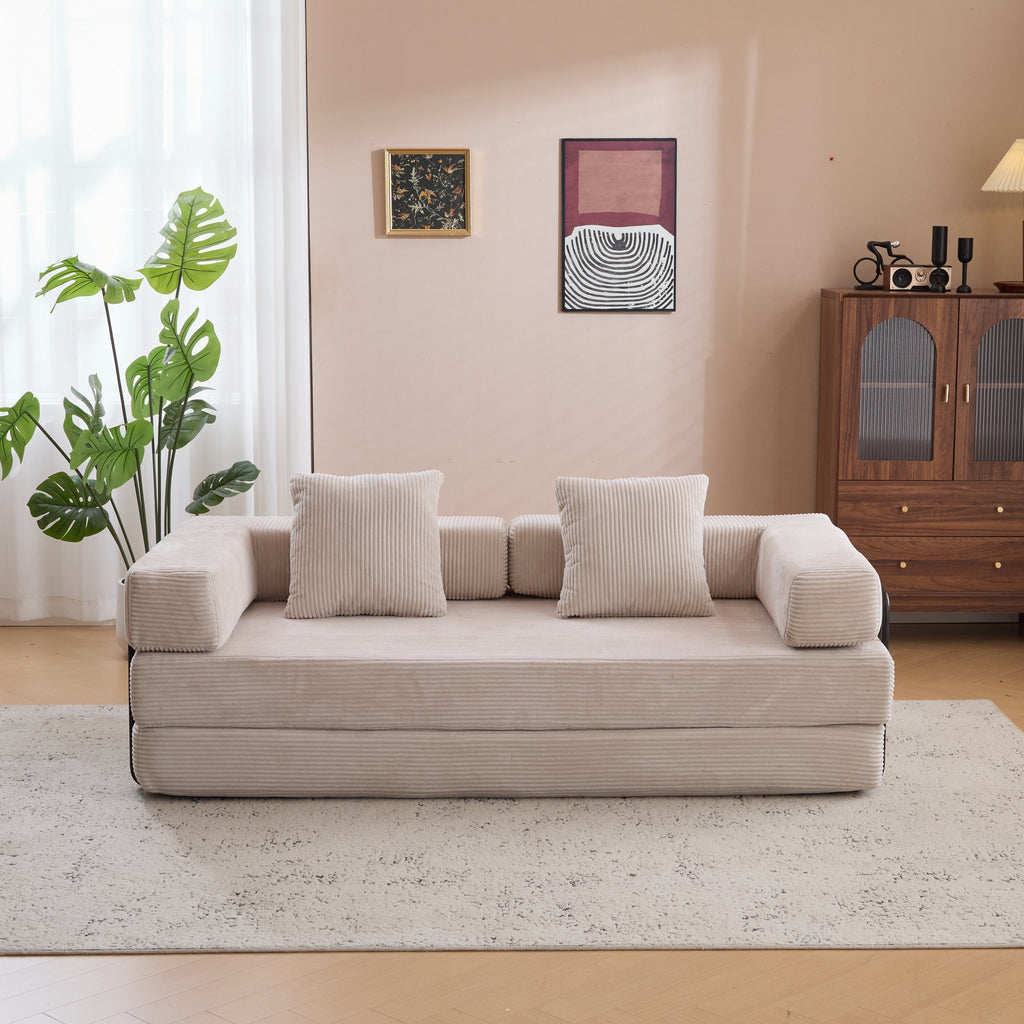 Floor Couch,Compression Sofa,Convertible Floor Sofa Bed-with Pillow Back Support Armrest,Comfy Futon Couch Lounge Sleeper Bed,Corduroy Fabric,for Living Room Bedroom (light grey)