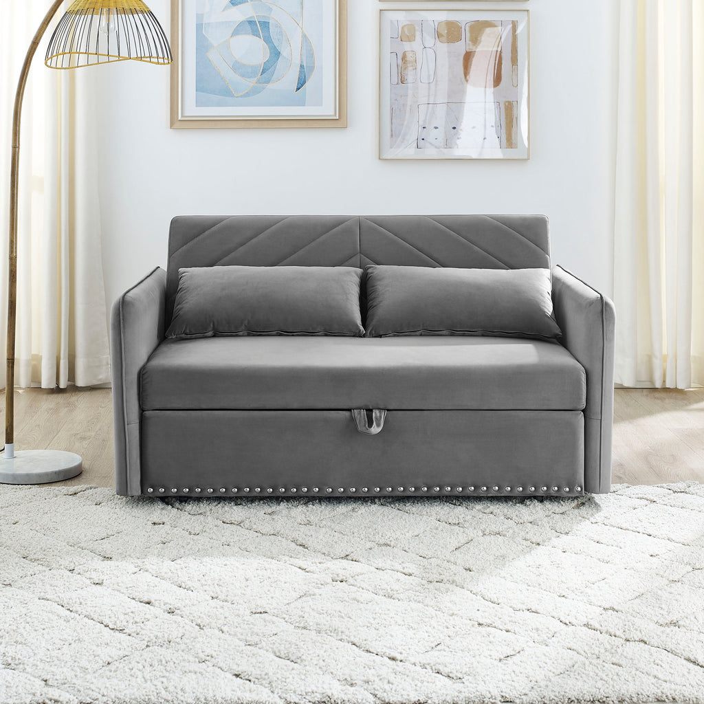 MH' Sleeper Sofa Bed w/USB Port, 3-in-1 adjustable sleeper with pull-out bed, 2 lumbar pillows and side pocket, soft velvet convertible sleeper sofa bed, suitable for living room bedroom