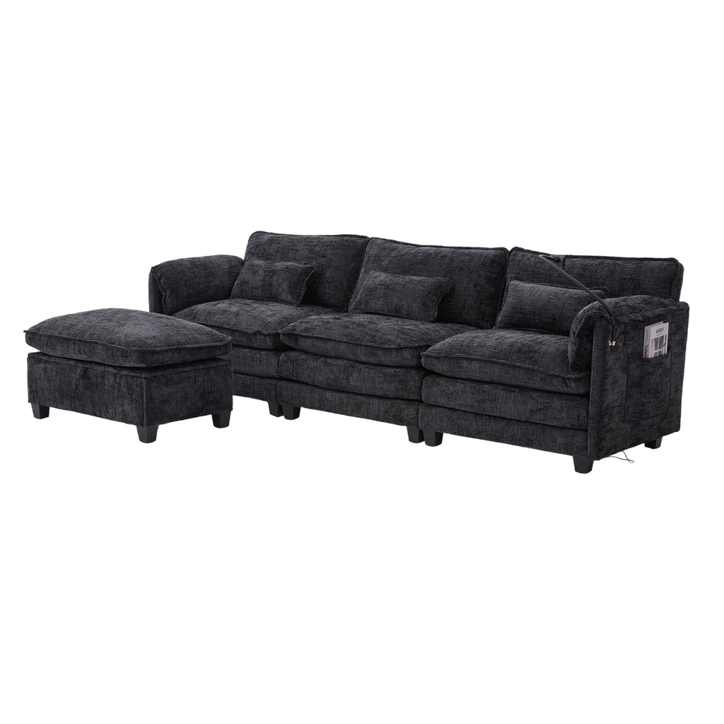 UNITED WE WIN 112' Oversized Sectional Sofa Cloud Couch for Living Room, Modern Chenille L Shaped Couch, Comfy Boucle Modular Sofa Sleeper with Movable Storage Ottoman, Phone Holder, USB Charging Port