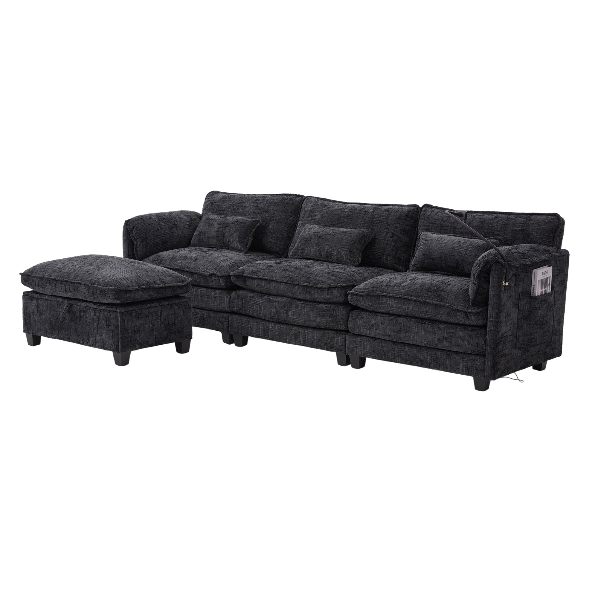 UNITED WE WIN 112' Oversized Sectional Sofa Cloud Couch for Living Room, Modern Chenille L Shaped Couch, Comfy Boucle Modular Sofa Sleeper with Movable Storage Ottoman, Phone Holder, USB Charging Port