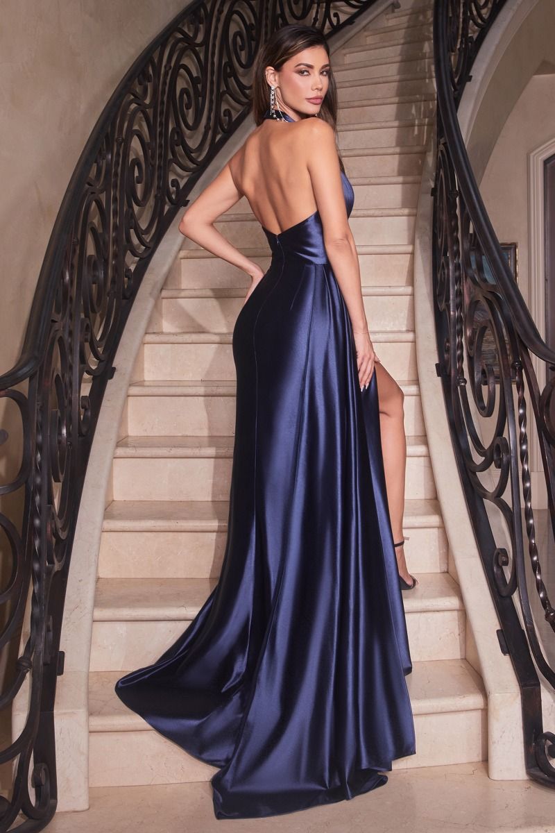 SATIN HALTER GOWN CDCH079