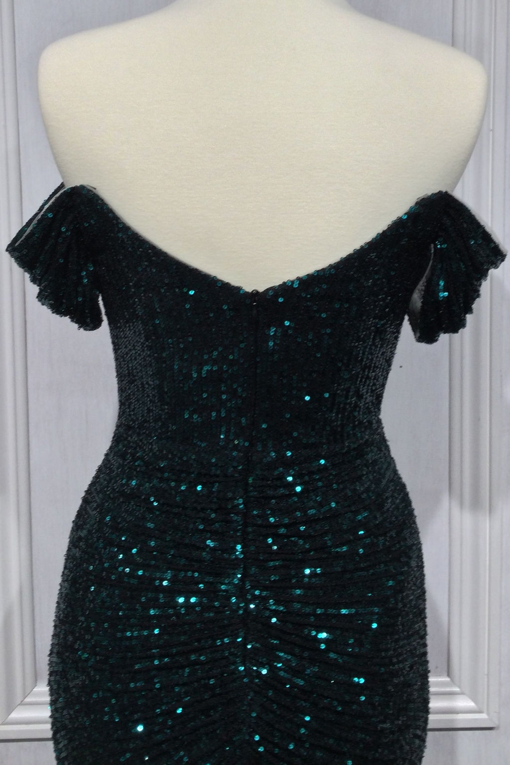 Radiant Sophisticated Off-Shoulder Ruched Sequin Side Slit Gown for Evening - CDCH144