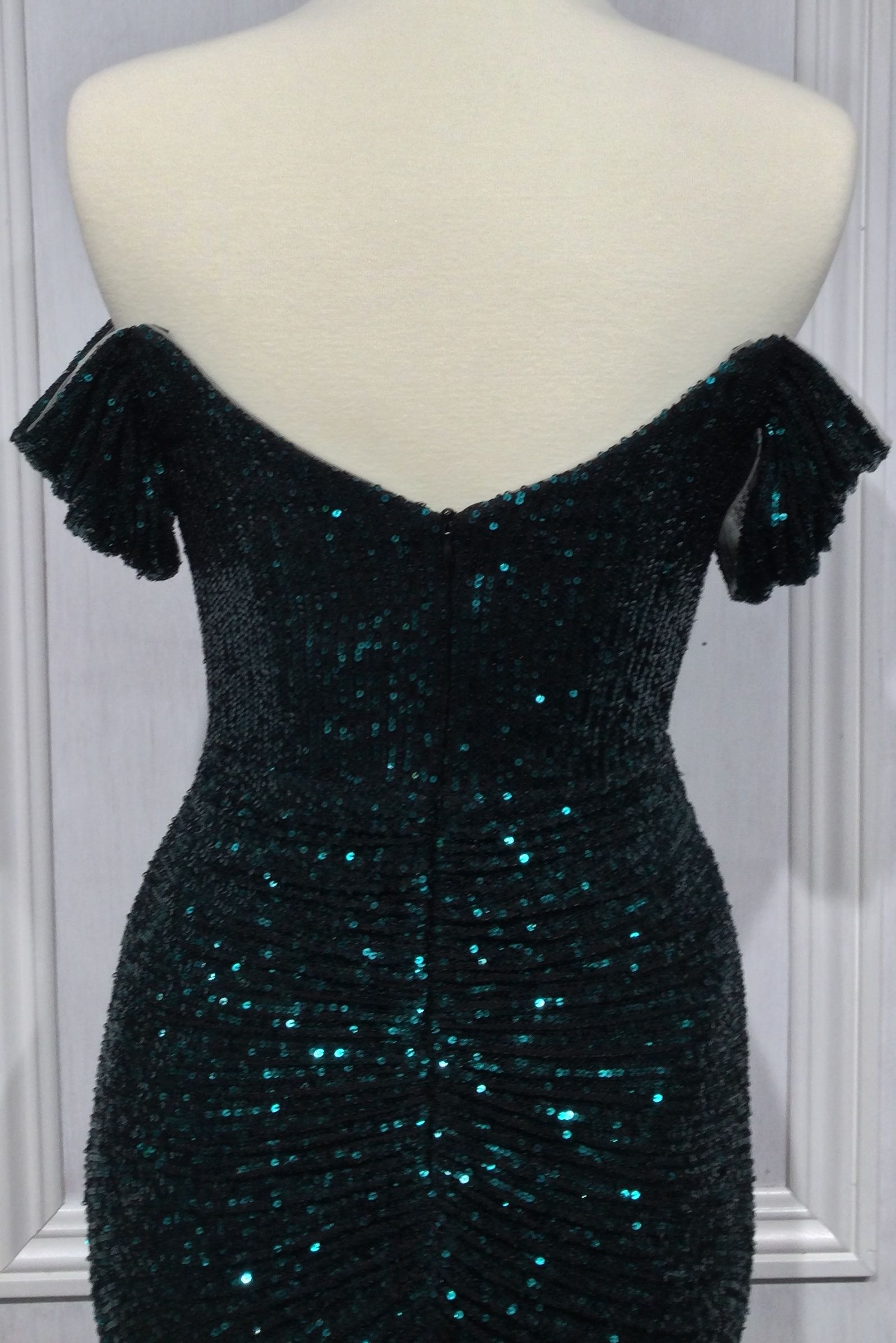 Radiant Sophisticated Off-Shoulder Ruched Sequin Side Slit Gown for Evening - CDCH144