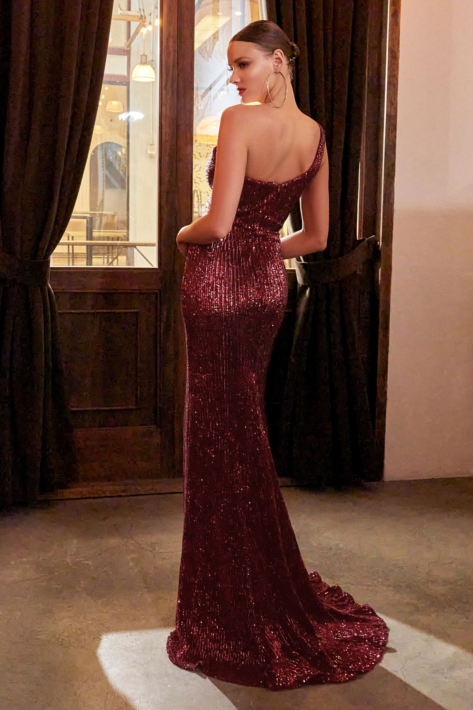 Sequin Gown w/ One Shoulder CDCH182