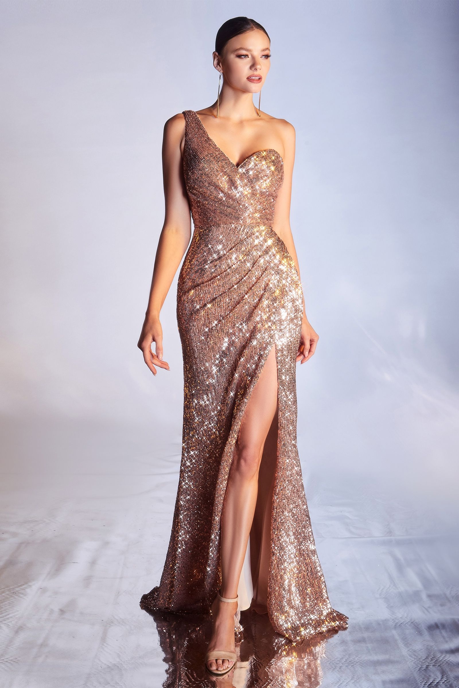 Sequin Gown w/ One Shoulder CDCH182