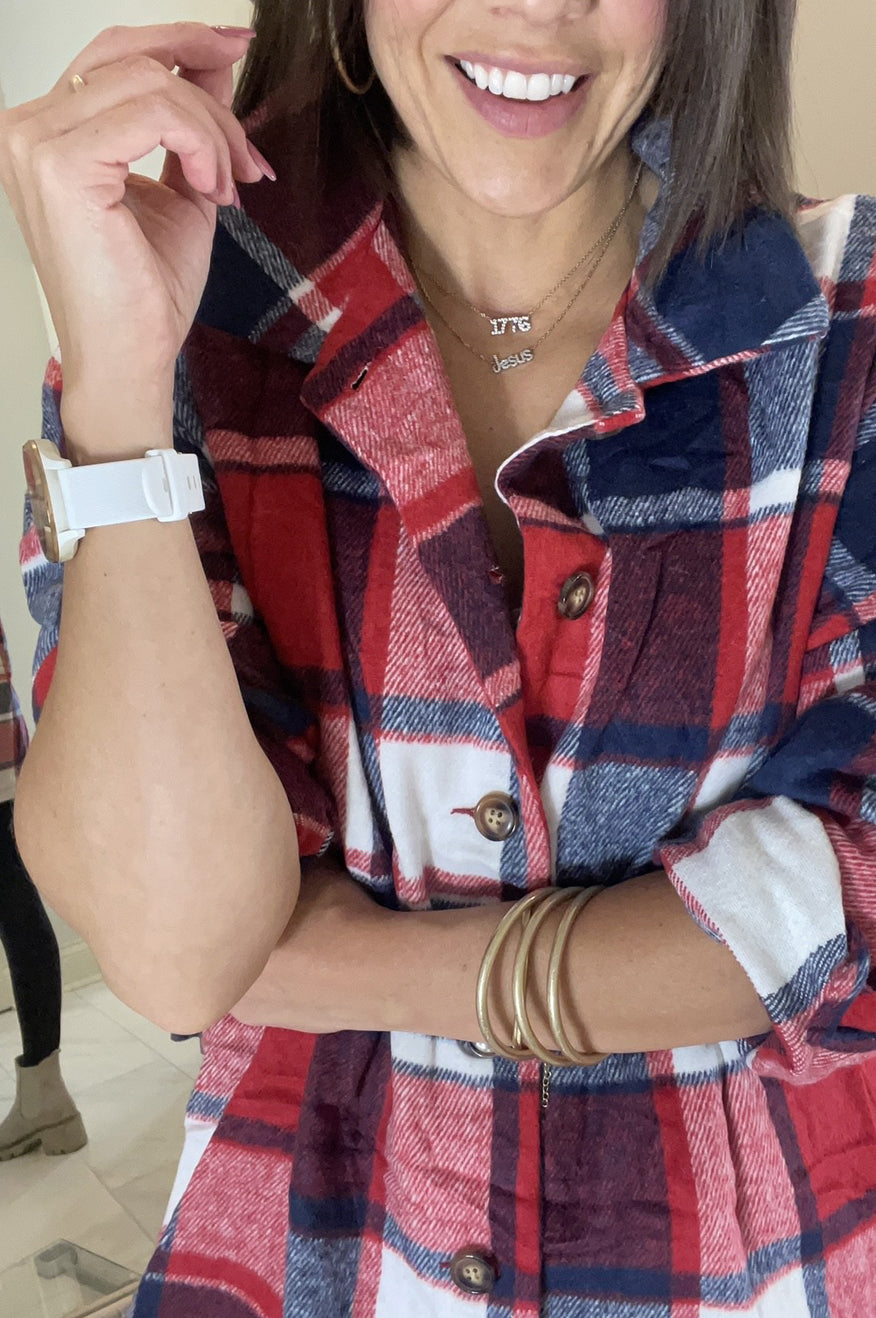 Red White and Blue Plaid Shacket