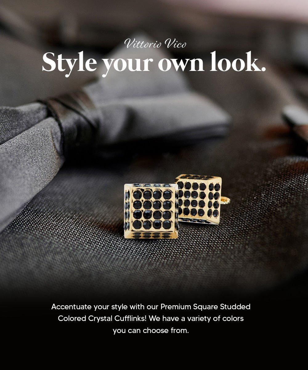 Vittorio Vico Men's Large  Square Studded Colored Crystal Cufflinks: CL76XX Series