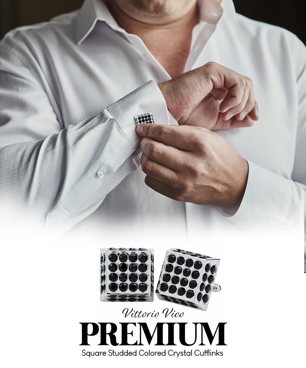 Vittorio Vico Men's Large  Square Studded Colored Crystal Cufflinks: CL76XX Series