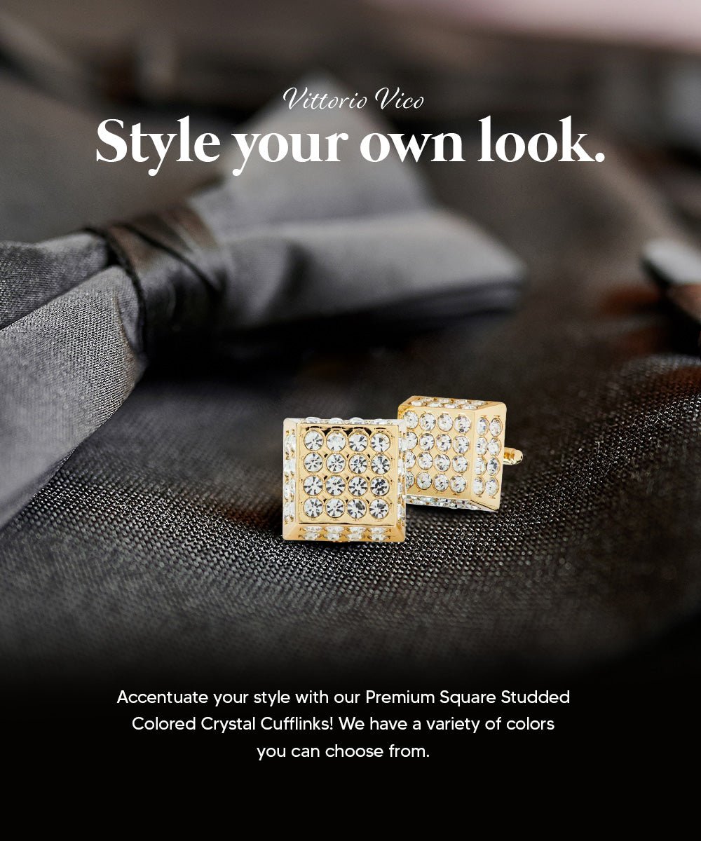 Vittorio Vico Men's Large  Square Studded Colored Crystal Cufflinks: CL76XX Series