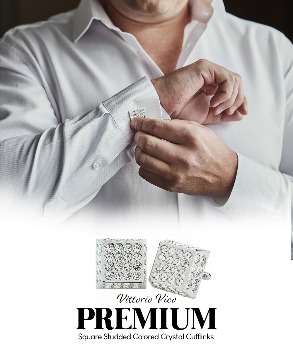 Vittorio Vico Men's Large  Square Studded Colored Crystal Cufflinks: CL76XX Series