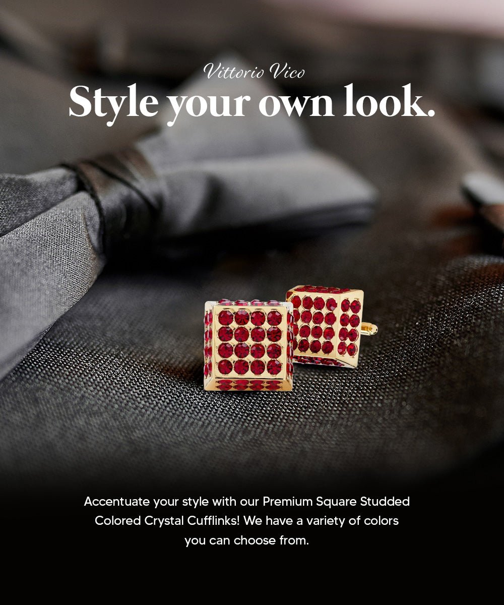 Vittorio Vico Men's Large  Square Studded Colored Crystal Cufflinks: CL76XX Series