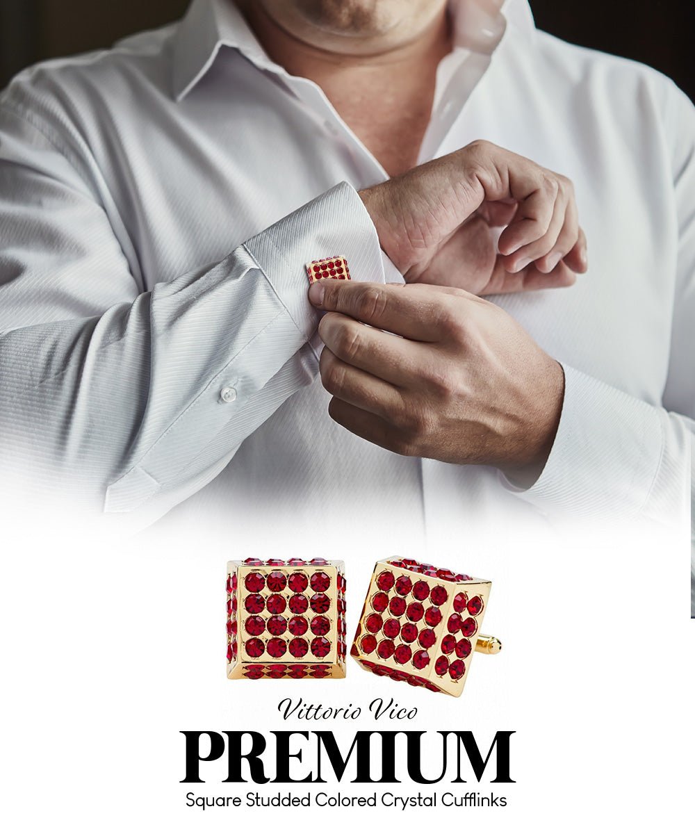 Vittorio Vico Men's Large  Square Studded Colored Crystal Cufflinks: CL76XX Series