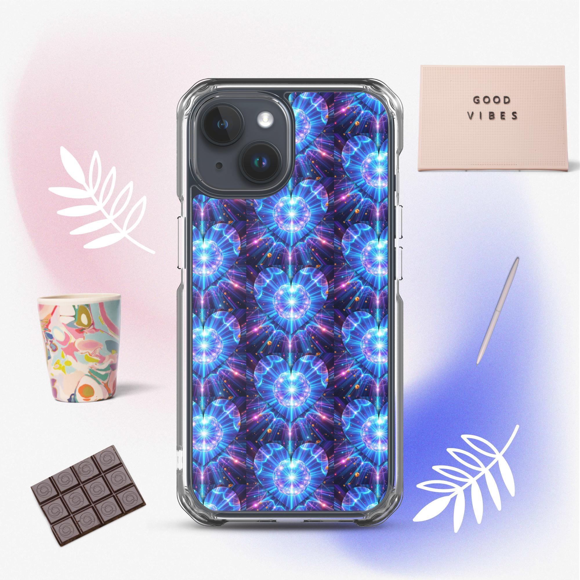 Neon Blue Hearts Clear Case for iPhone®
