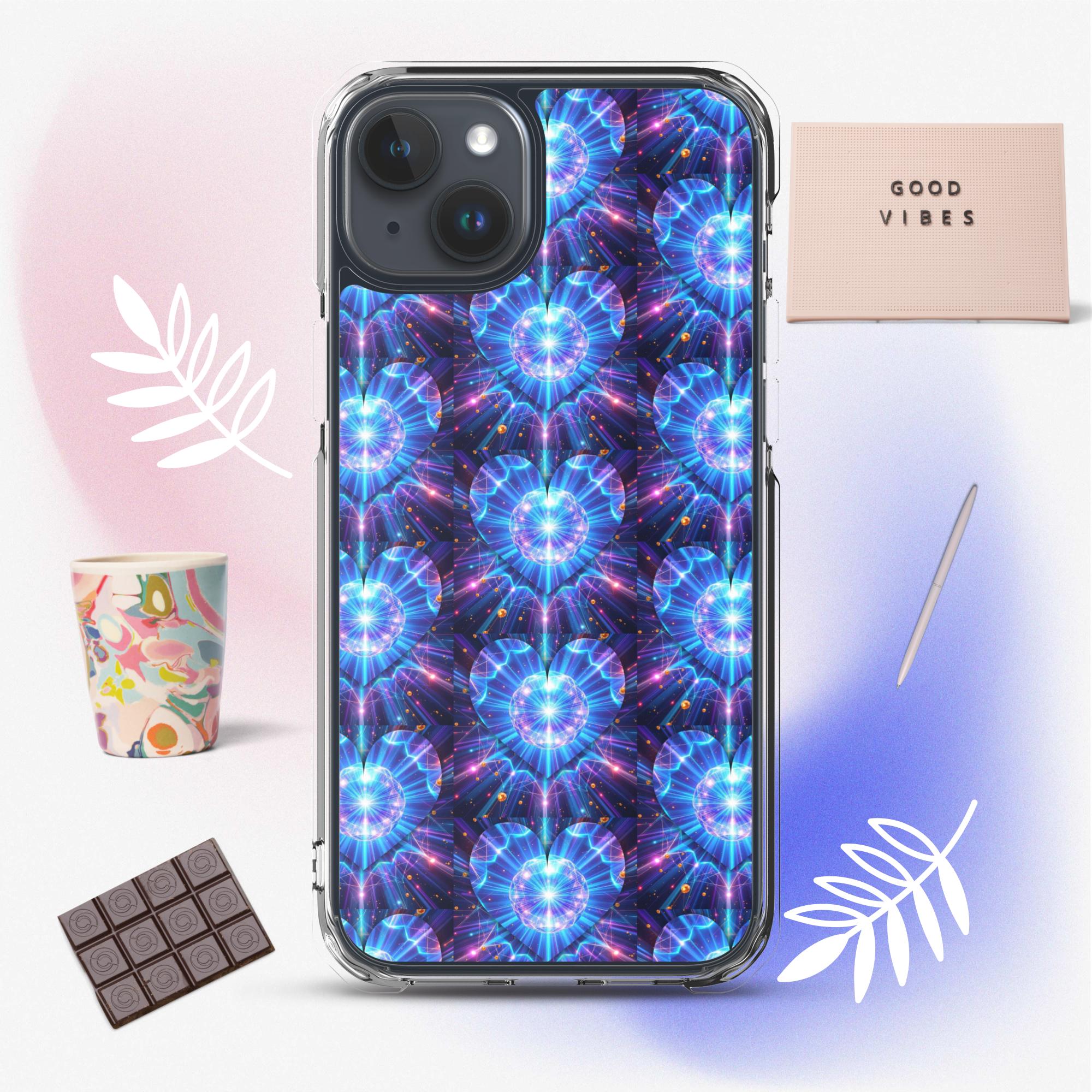 Neon Blue Hearts Clear Case for iPhone®