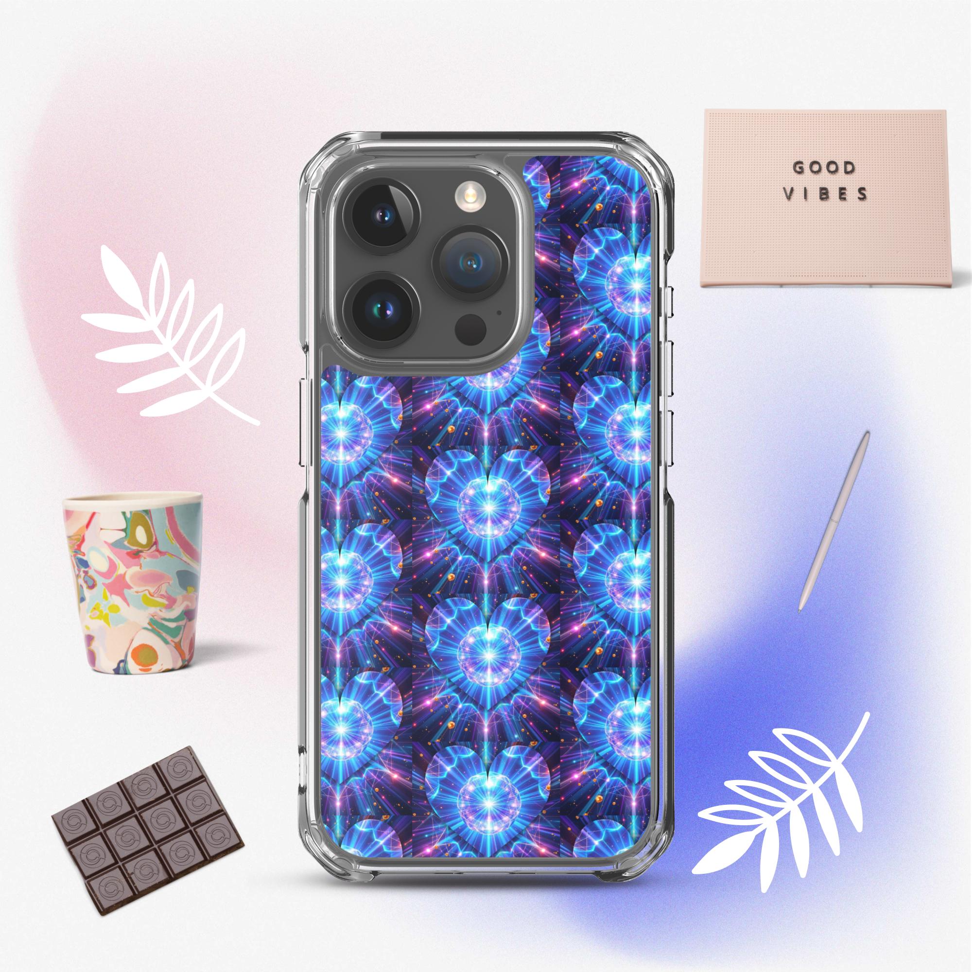 Neon Blue Hearts Clear Case for iPhone®