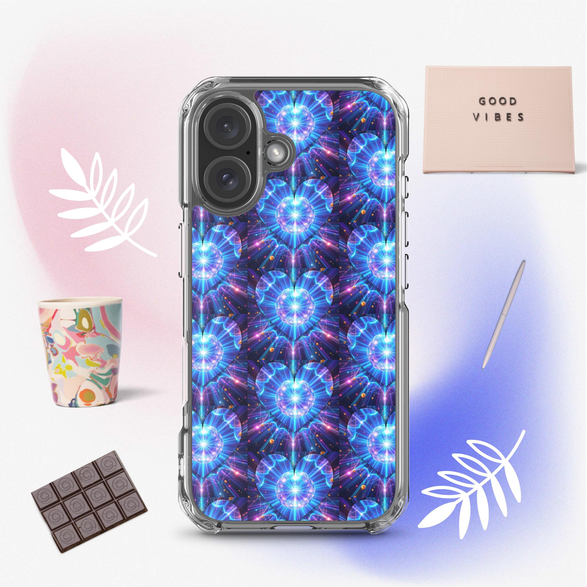 Neon Blue Hearts Clear Case for iPhone®